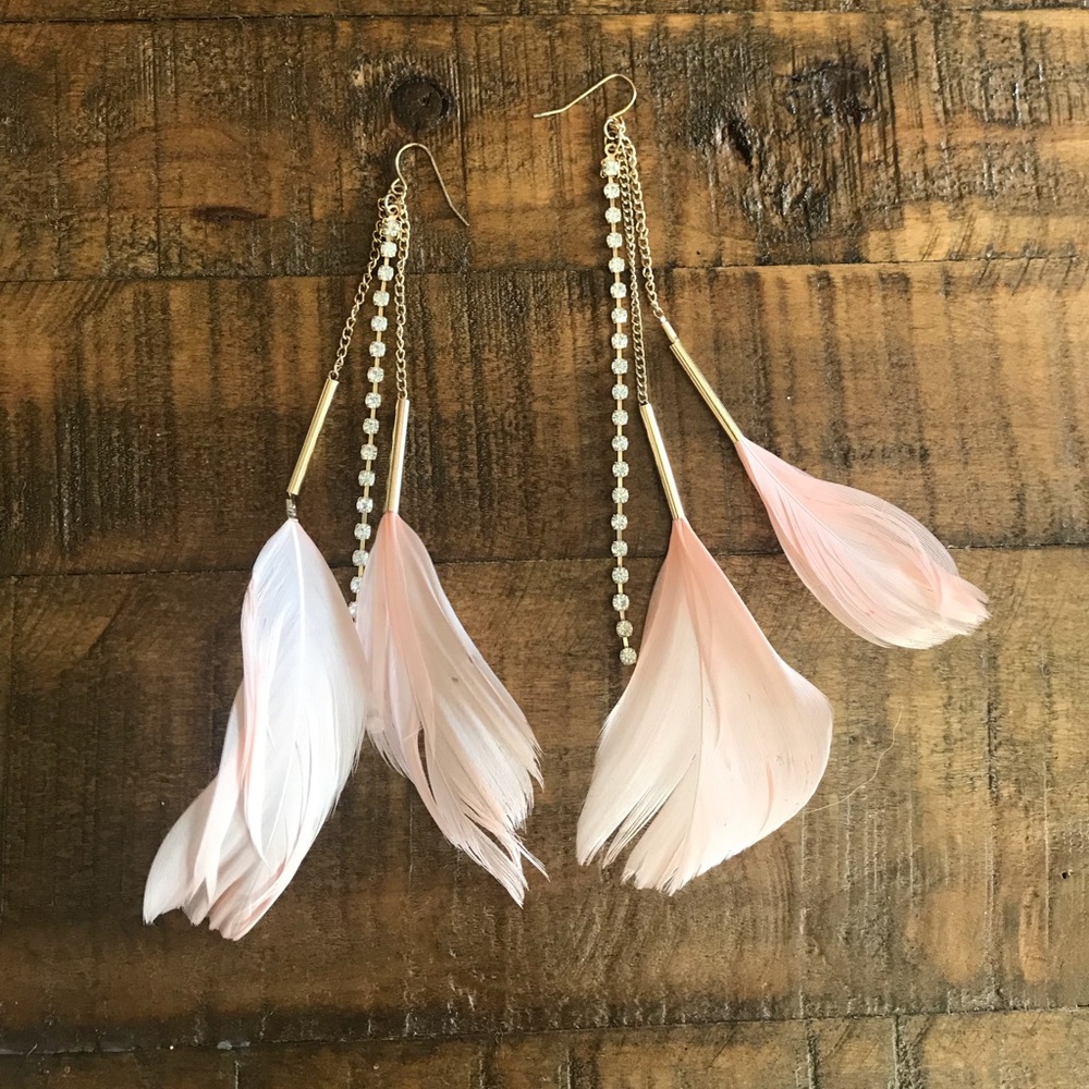 Feather Rhinestone Tassel earrings - Picture 2 of 3